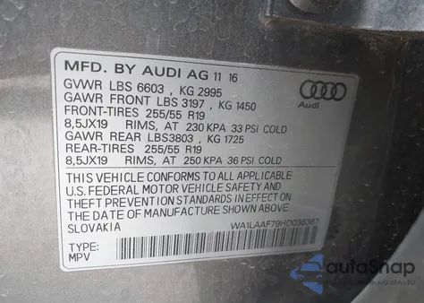 2017 Audi Q7 3.0T Premium из США, поврежденный, VIN WA1LAAF79HD036367